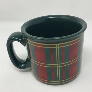 Large GODIVA Chocolate Green Red Tartan Plaid Holiday Ceramic Coffee Cup Mug